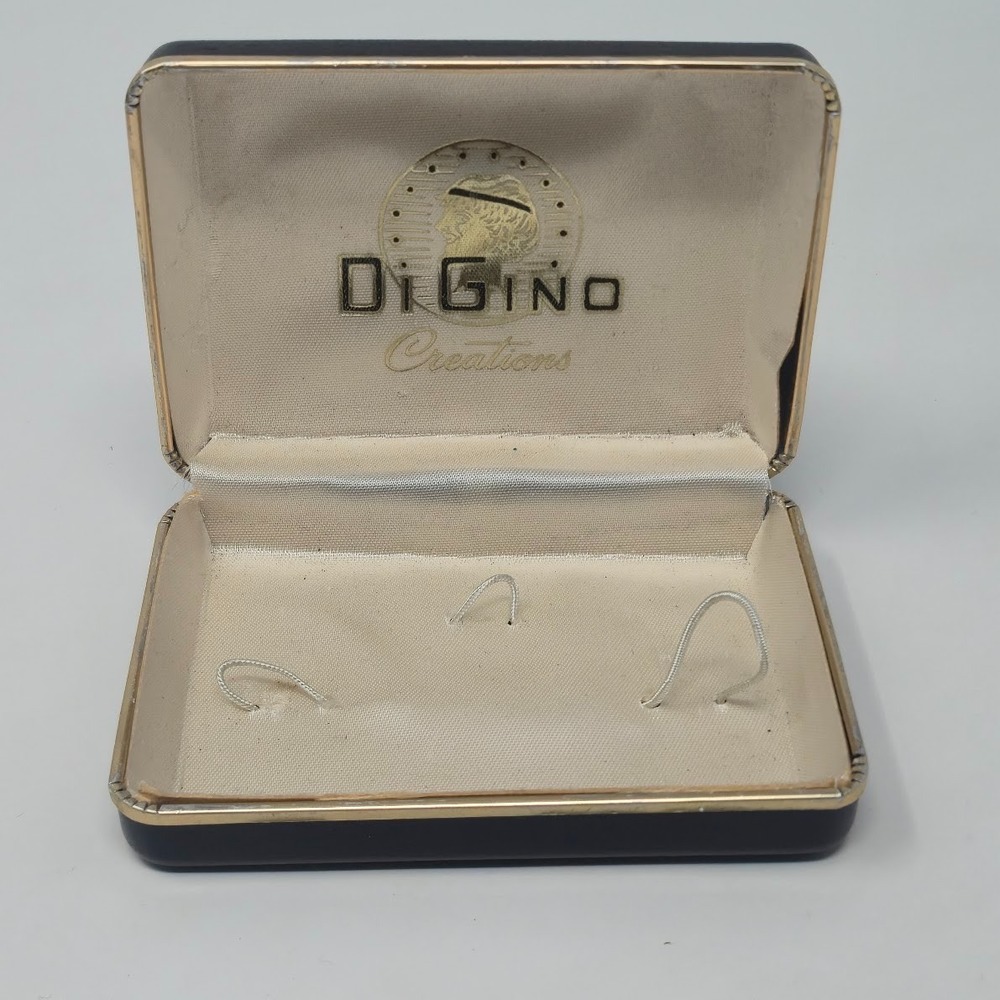 Vintage Di Gino Creations Jewelry Box Blue Gold Tone Trim Mid Century